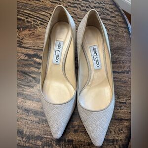 Jimmy Choo London Chai-Tweedy Canvas/Napa-Romy Heel Perfect Neutral Pumps